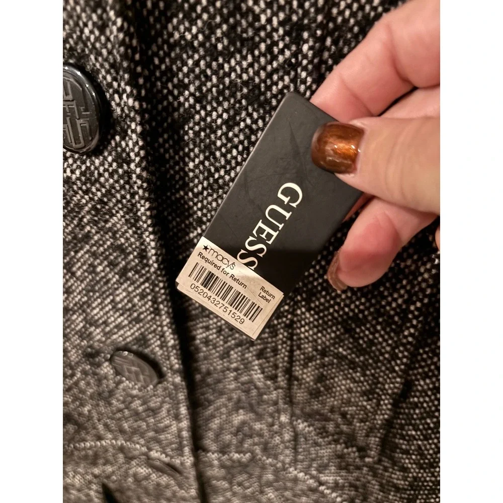 Guess Tweed‎ Double Breasted Peplum Coat Women's XL Black White Textured Button